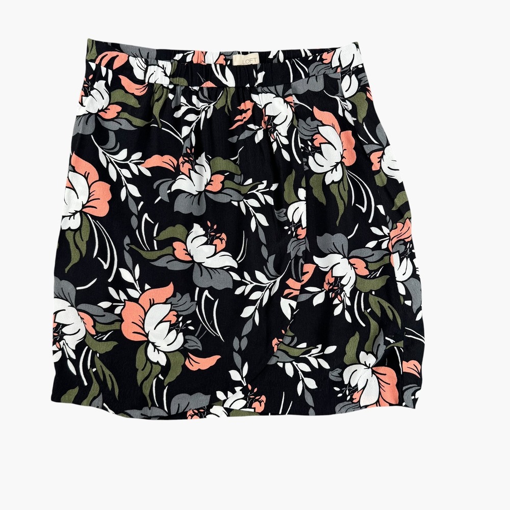LOFT Outlet Black Floral Tulip Wrap Skirt Small Coral Green Tropical Botanical